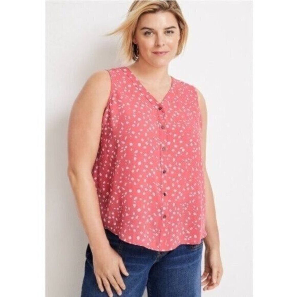 Maurices Plus Size Madison Polka Dot Button Down Tank Top - Picture 2 of 9